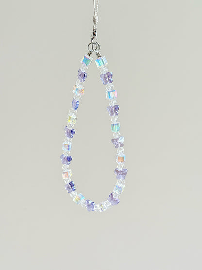 Purple Butterfly Phone Charm, Crystal Phone Strap, Handbag Accessory