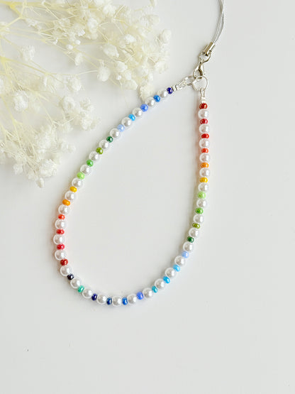 Colorful Beaded Phone Charm Strap: Faux Pearl Wristlet