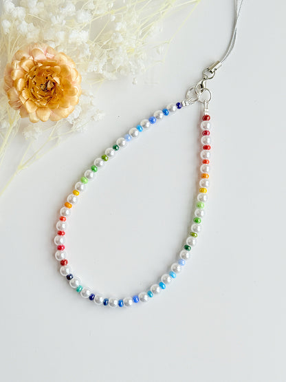 Colorful Beaded Phone Charm Strap: Faux Pearl Wristlet