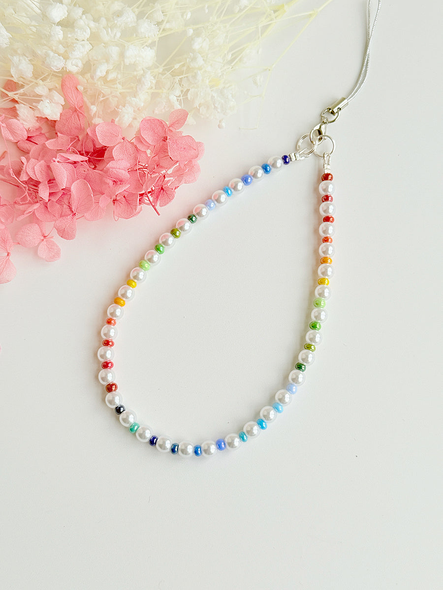 Colorful Beaded Phone Charm Strap: Faux Pearl Wristlet