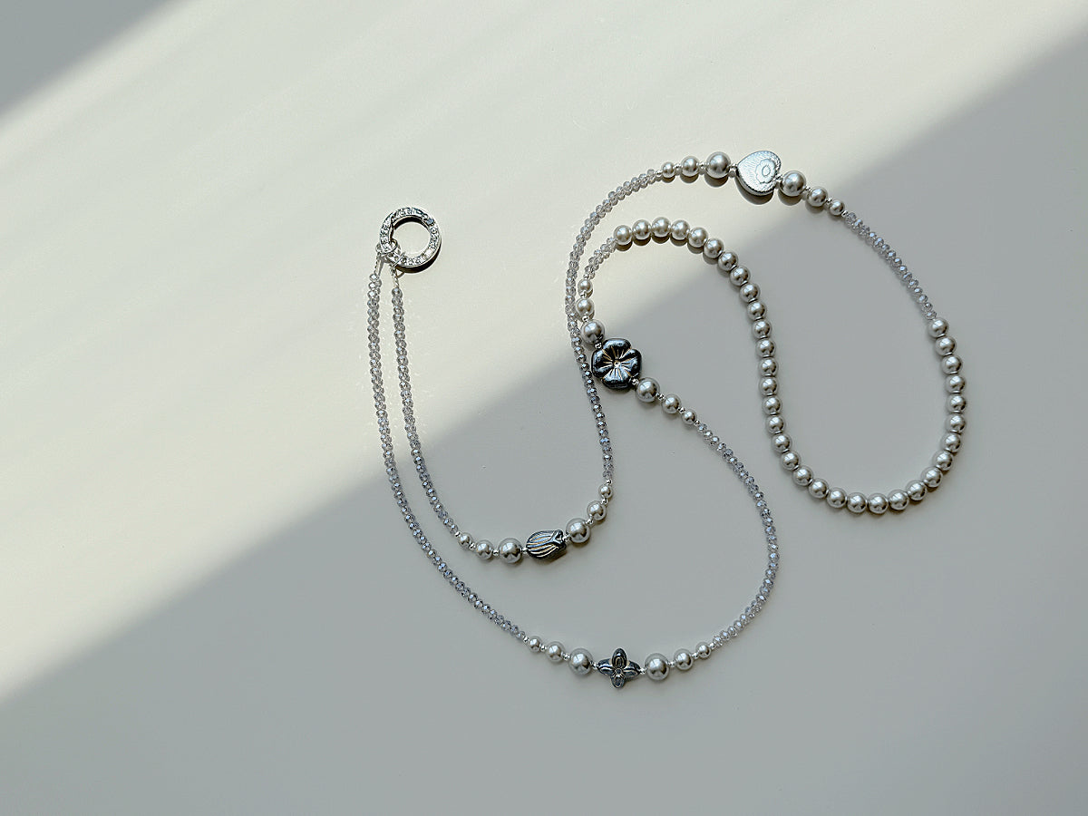 Grey Pearl Crossbody Phone Strap, Crossbody Strap, Anti-Theft Phone Lanyard