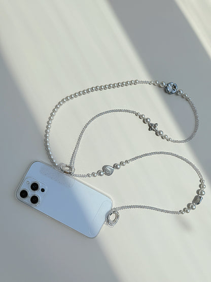 Grey Pearl Crossbody Phone Strap, Crossbody Strap, Anti-Theft Phone Lanyard