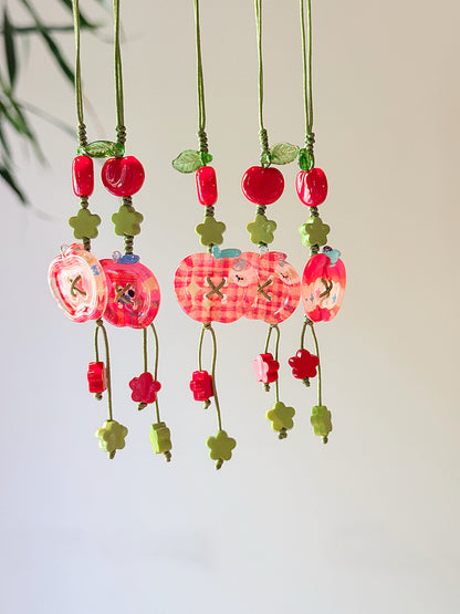 Cartoon Apple Phone Charm: Short Y2K Kawaii Wrist Lanyard, kawaii phone accessory gift