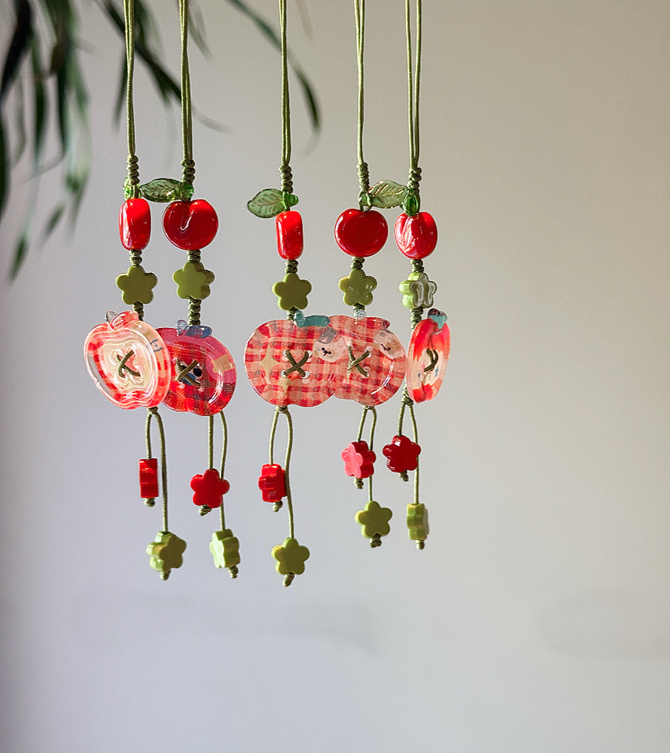 Cartoon Apple Phone Charm: Short Y2K Kawaii Wrist Lanyard, kawaii phone accessory gift