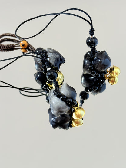 Black Obsidian Cat Keychain, Cat Keyring, Cute Key Chain