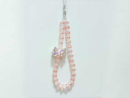 Pink Crystal Phone Charm: Butterfly Phone Charm, Beads Phone Strap