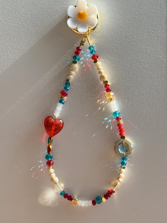 Beaded Phone Charm, Phone Wrist Strap, Crystal, Stylish Phone Charm, Flower Phone Charm, Stylish phone charm, Valentine's Day Gifts