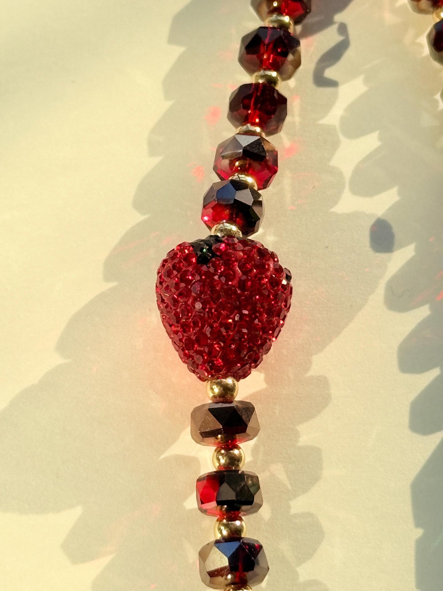3D Strawberry Phone Charm, Cute Phone Charm, Beaded Phone Charm, Crystal Phone Strap, Phone Wrist Strap, Valentine's Day Gifts