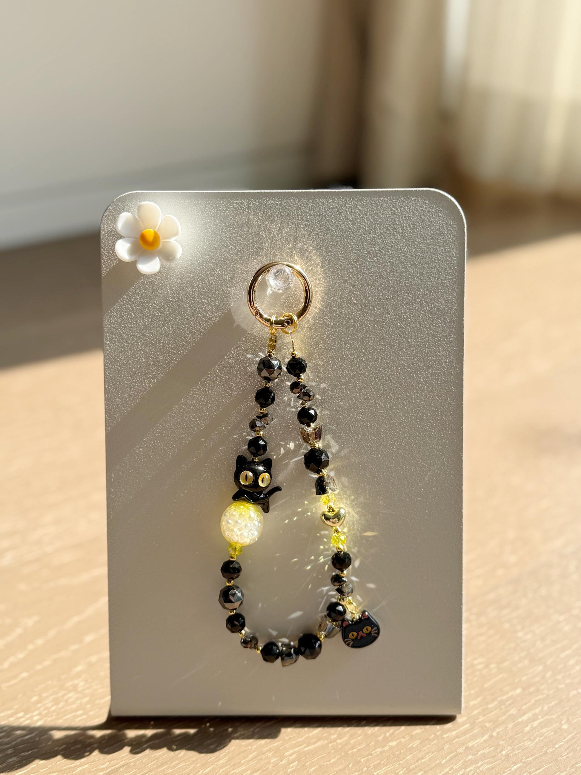 Cat Phone Charm, Pet Phone Strap, Black Phone Chain, Cute Beaded Phone Charm, Crystal Phone Charm, Phone Accessories, Gifts For Friends
