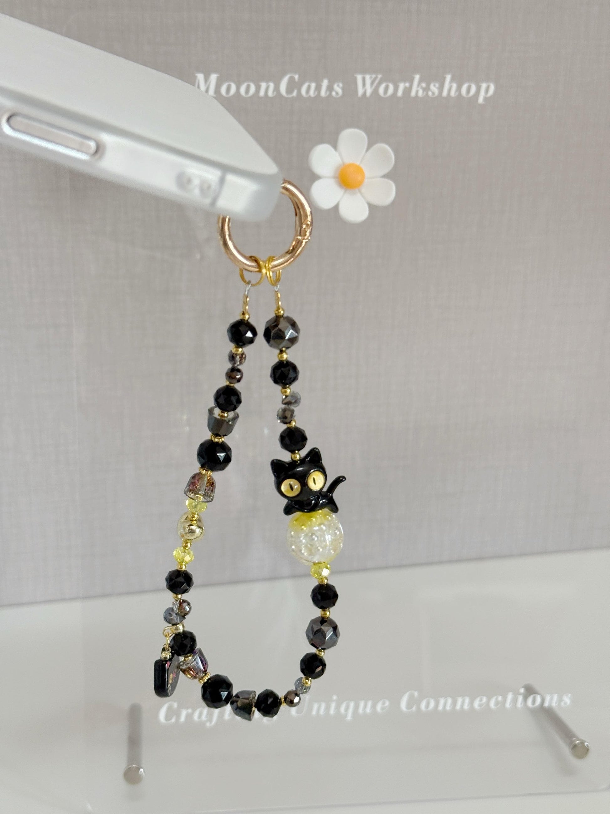 Cat Phone Charm, Pet Phone Strap, Black Phone Chain, Cute Beaded Phone Charm, Crystal Phone Charm, Phone Accessories, Gifts For Friends