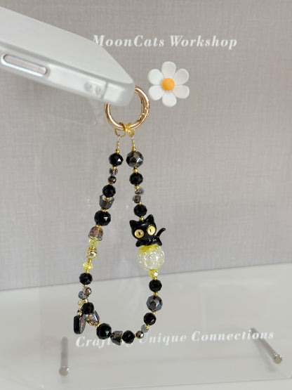 Cat Phone Charm, Pet Phone Strap, Black Phone Chain, Cute Beaded Phone Charm, Crystal Phone Charm, Phone Accessories, Gifts For Friends