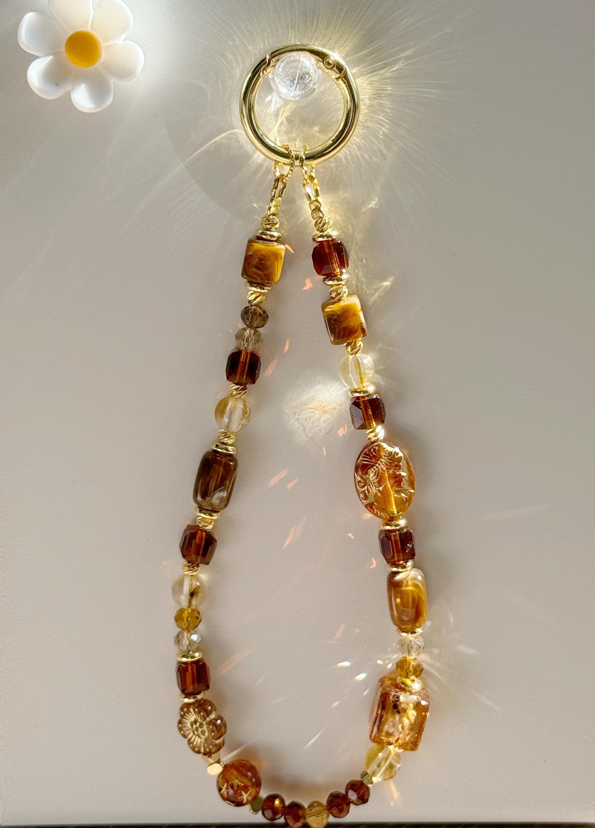 Czech Beads Phone Charm, Beaded Phone Chain, Vintage Phone Charm, Brown Phone Charm, Phone Charm Strap, Phone Lanyard