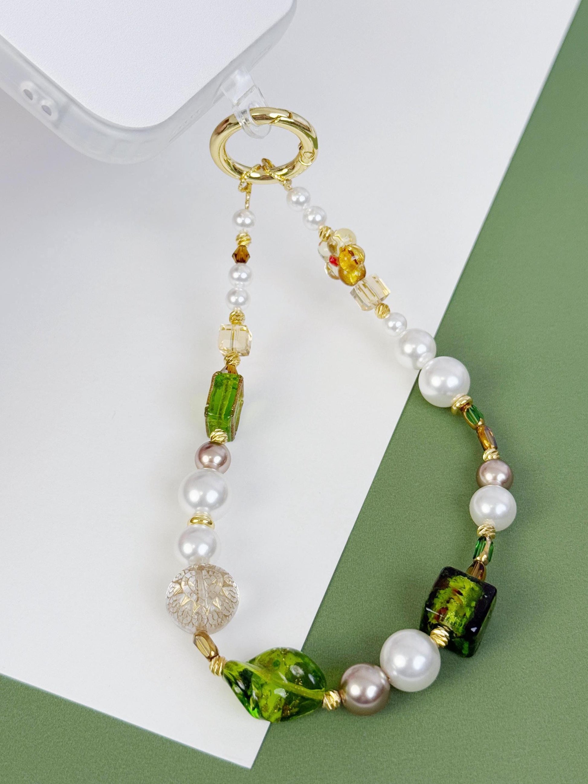 Green Phone Charm, Czech Glass Beads Phone Charm, Phone Strap, Crystal Phone Charm, Vintage Phone Charm, Phone Chain, Stylish Phone Charm