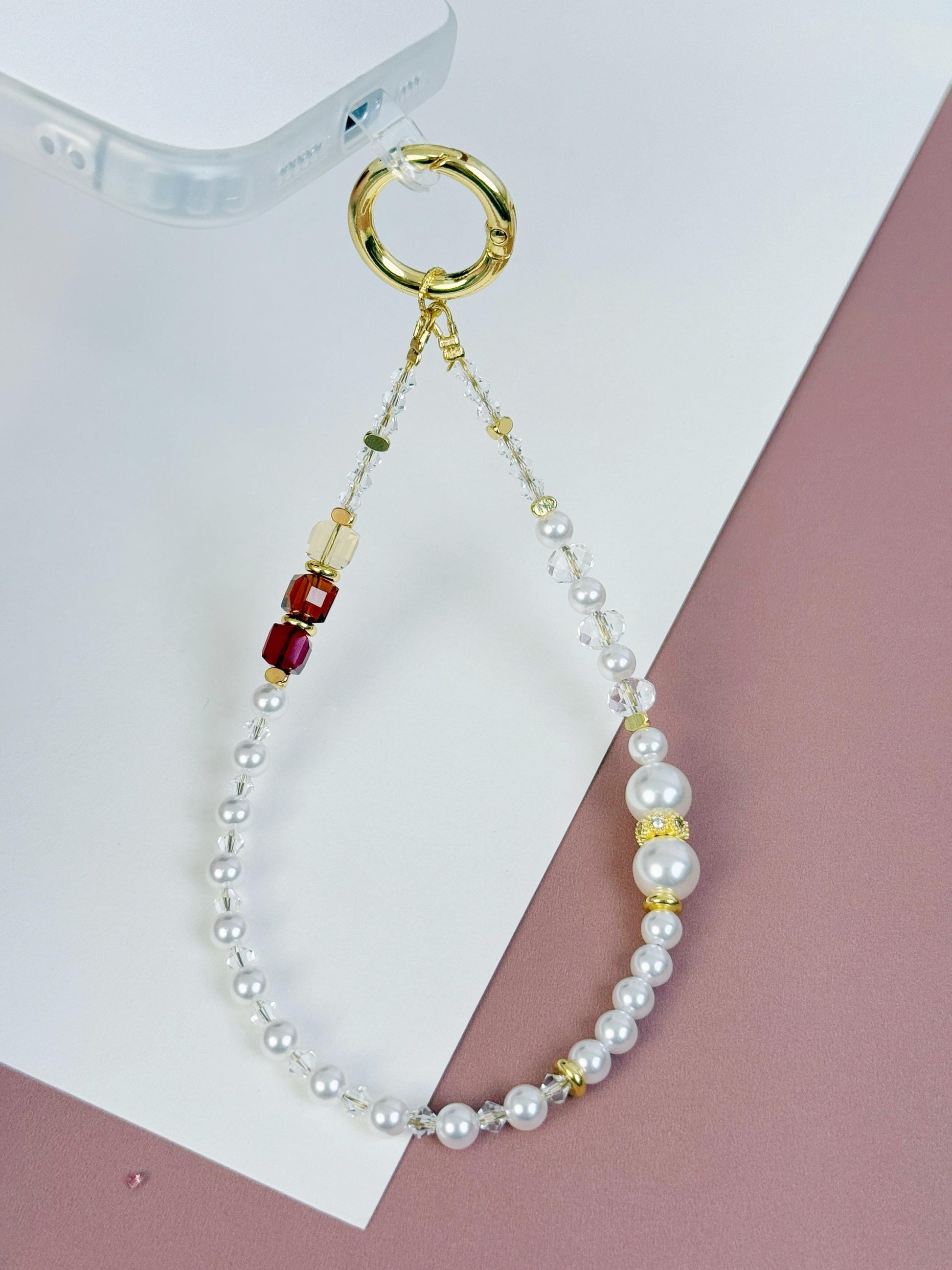 Pearl Phone Charm, Beaded Phone Charm, Phone Wrist Strap, Crystal Phone Charm, Phone Chain, Stylish Phone Charm, Valentine's Day Gifts