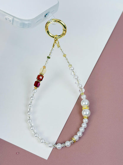 Pearl Phone Charm, Beaded Phone Charm, Phone Wrist Strap, Crystal Phone Charm, Phone Chain, Stylish Phone Charm, Valentine's Day Gifts