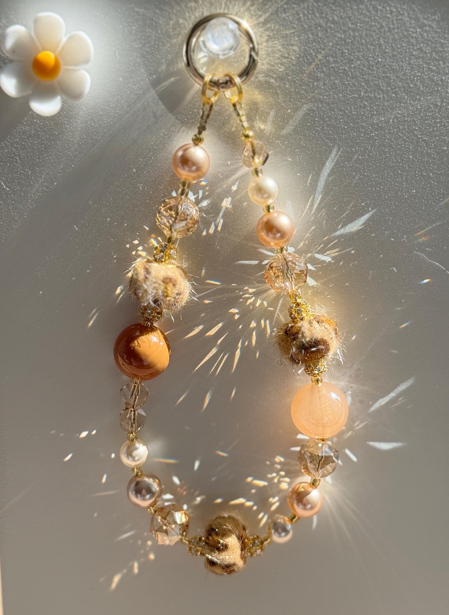 Animal Print Beaded Phone Charm, Pearl Phone Chain, Phone Wrist Strap, Brown Phone Charm, Phone Accessories, Valentine's Day Gifts