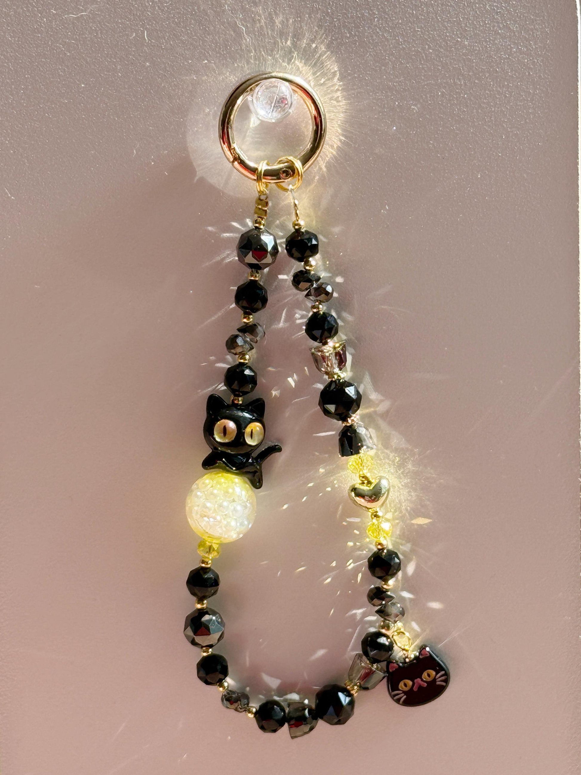 Cat Phone Charm, Pet Phone Strap, Black Phone Chain, Cute Beaded Phone Charm, Crystal Phone Charm, Phone Accessories, Gifts For Friends