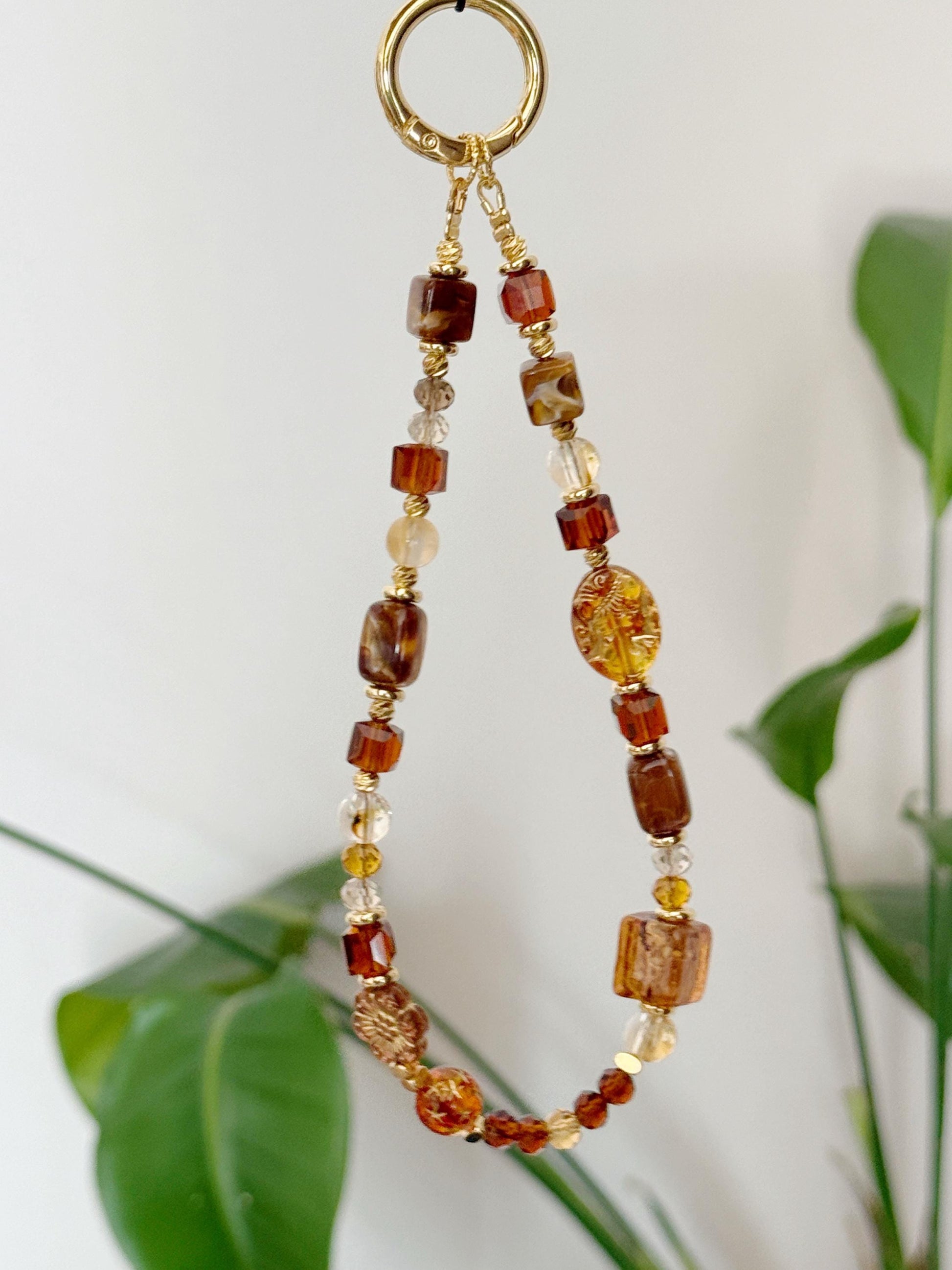 Czech Beads Phone Charm, Beaded Phone Chain, Vintage Phone Charm, Brown Phone Charm, Phone Charm Strap, Phone Lanyard