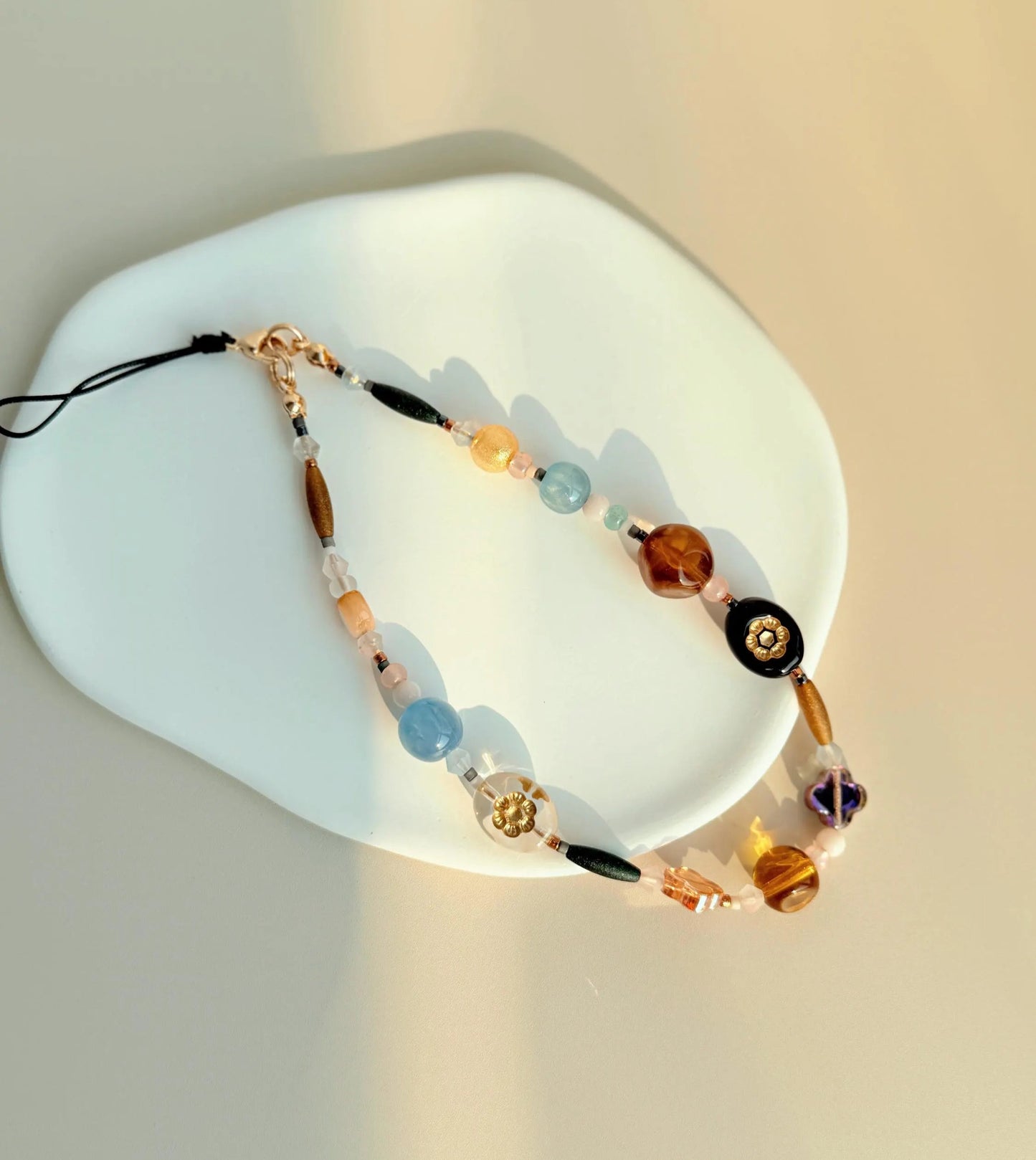 Vintage Boho Beaded Phone Charm, Czech Beads