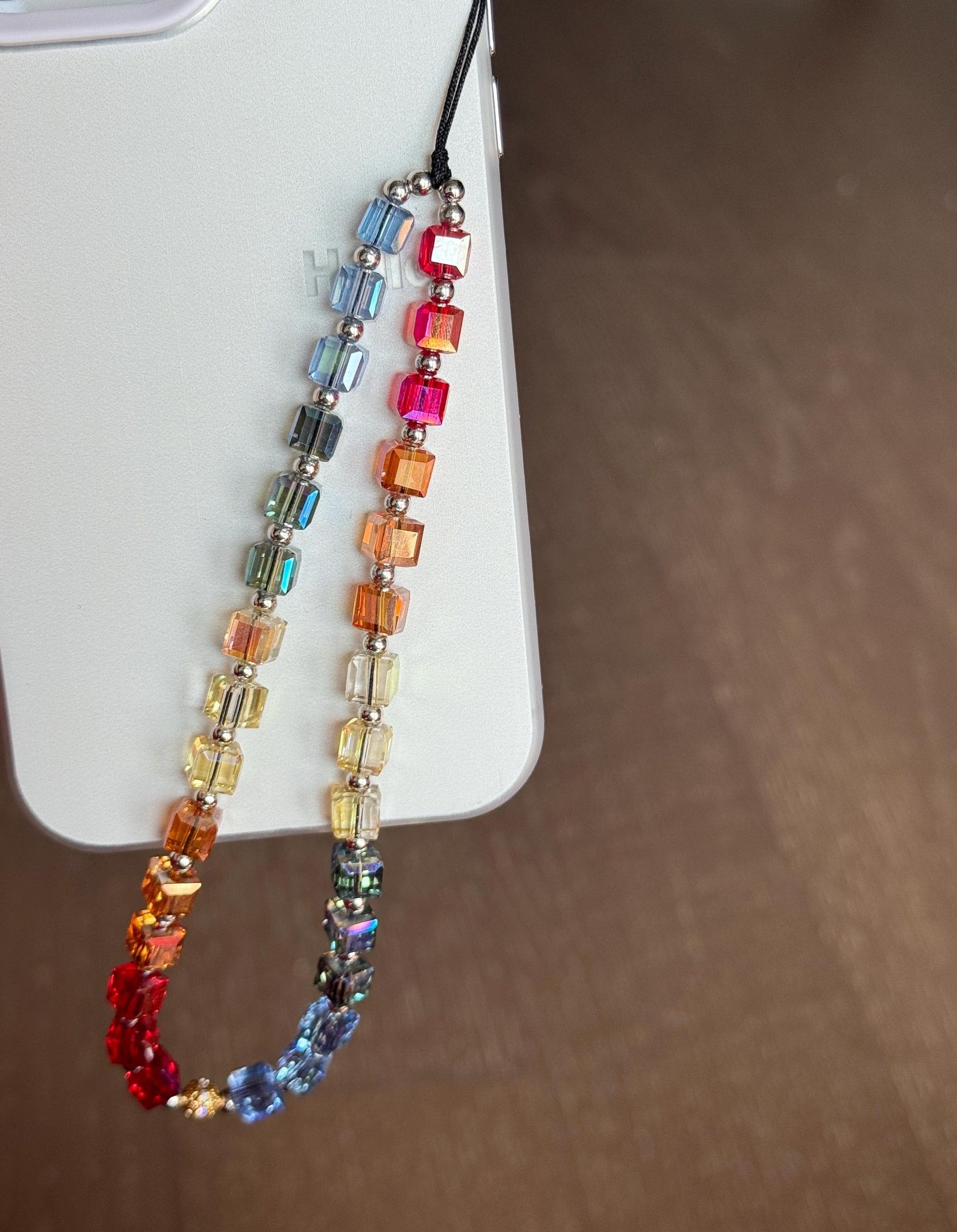 Rainbow Cube Phone Charm, Beaded Phone Strap, Shine Like Crystal, Phone Case Strap, Colorful Crystal, Mothers Day Gift, Birthday Gifts