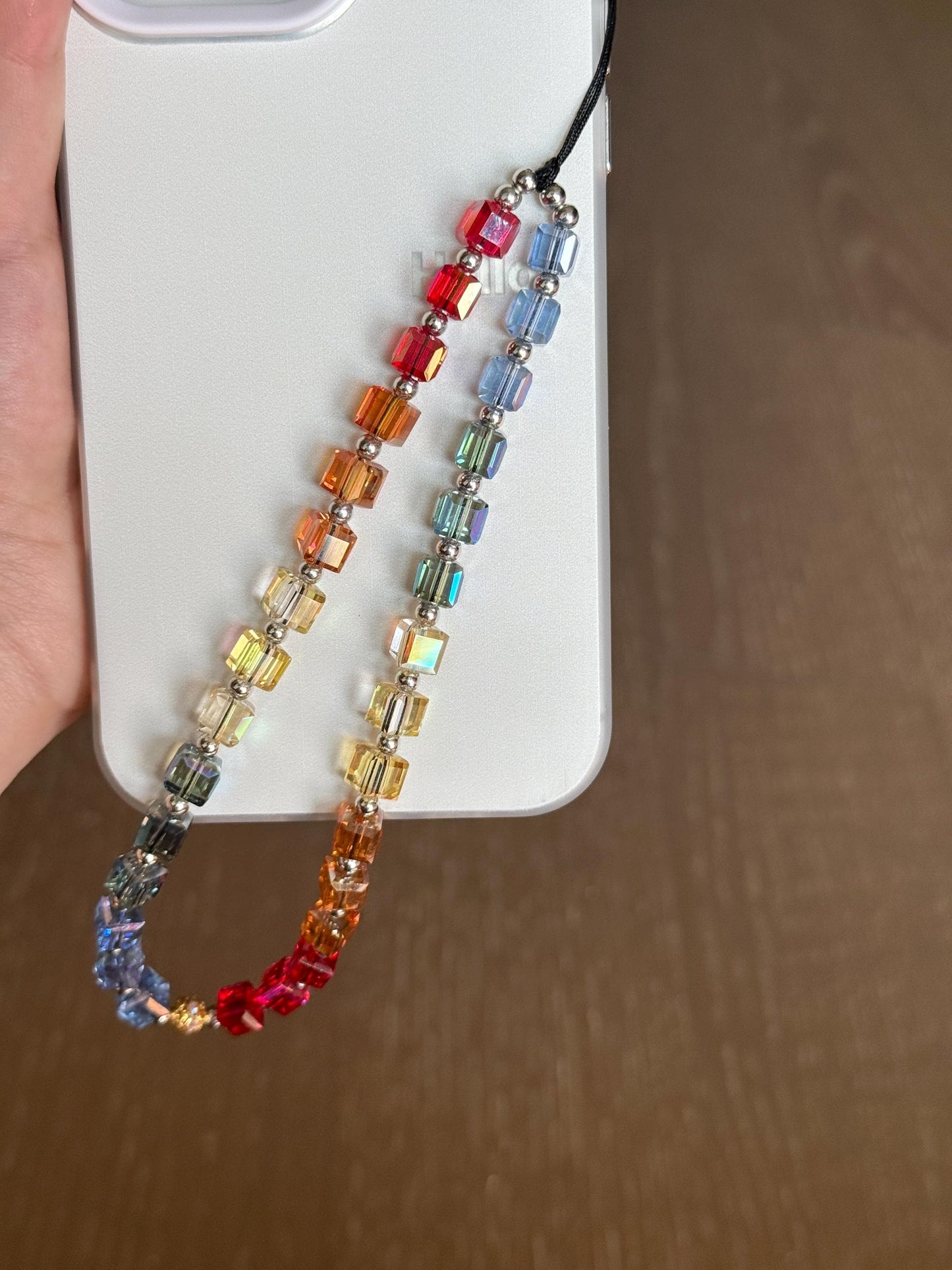 Rainbow Cube Phone Charm, Beaded Phone Strap, Shine Like Crystal, Phone Case Strap, Colorful Crystal, Mothers Day Gift, Birthday Gifts