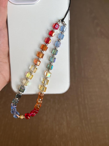 Rainbow Cube Phone Charm, Beaded Phone Strap, Shine Like Crystal, Phone Case Strap, Colorful Crystal, Mothers Day Gift, Birthday Gifts