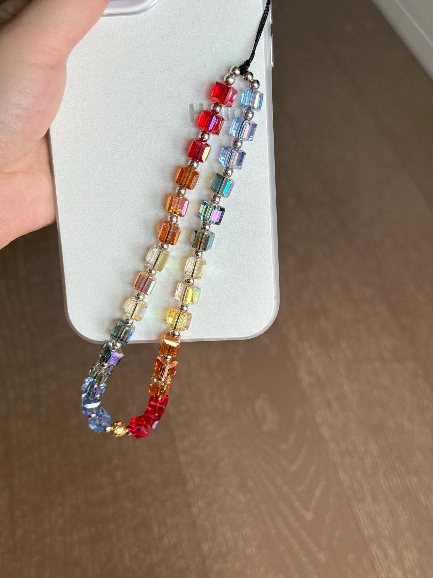 Rainbow Cube Phone Charm, Beaded Phone Strap, Shine Like Crystal, Phone Case Strap, Colorful Crystal, Mothers Day Gift, Birthday Gifts