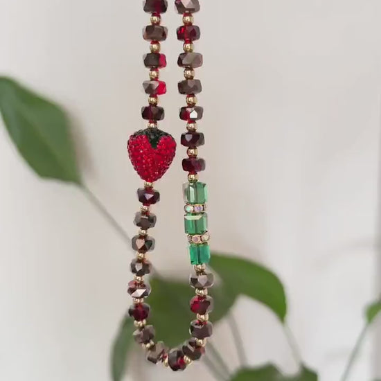 3D Strawberry Phone Charm, Cute Phone Charm, Beaded Phone Charm, Crystal Phone Strap, Phone Wrist Strap, Valentine's Day Gifts