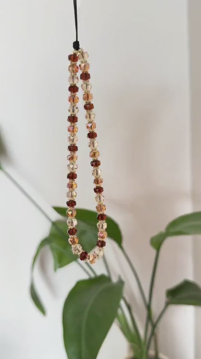 Toffee Beaded Phone Charm, Beaded Phone Strap, Crystal Beads