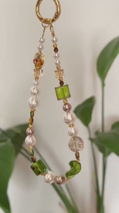 Green Phone Charm, Czech Glass Beads Phone Charm, Phone Strap, Crystal Phone Charm, Vintage Phone Charm, Phone Chain, Stylish Phone Charm