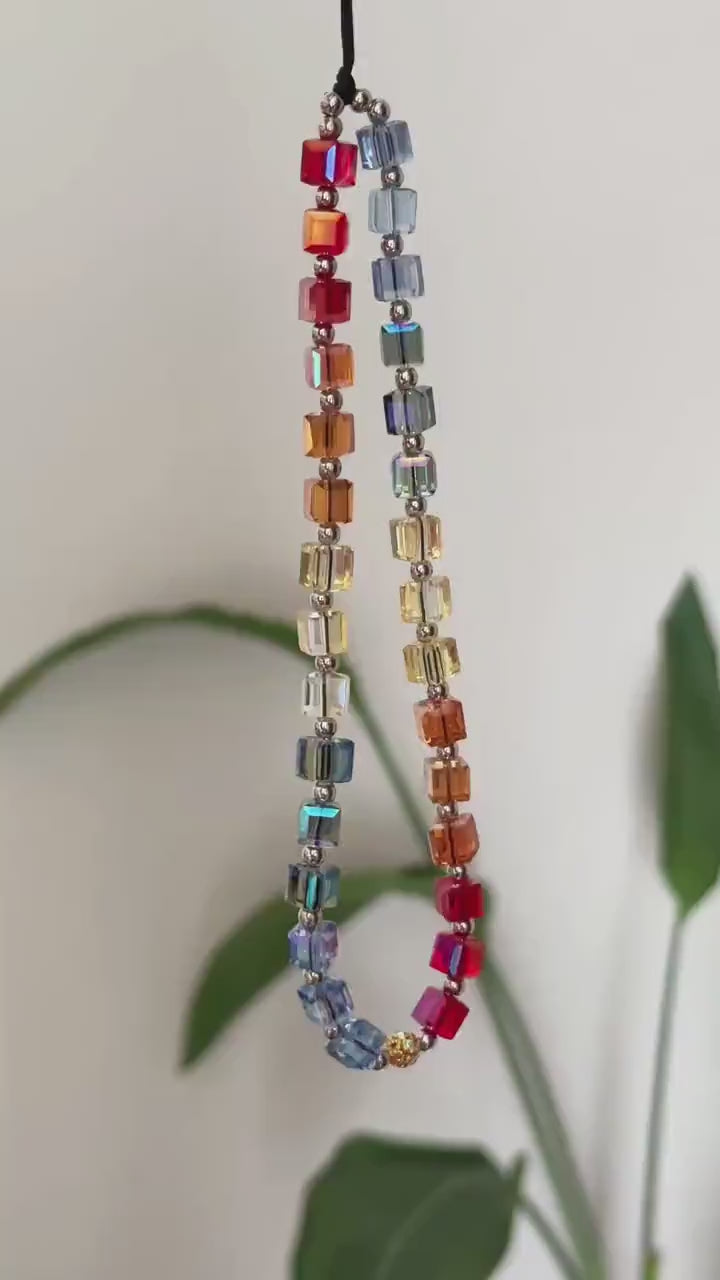Rainbow Cube Phone Charm, Beaded Phone Strap, Shine Like Crystal, Phone Case Strap, Colorful Crystal, Mothers Day Gift, Birthday Gifts