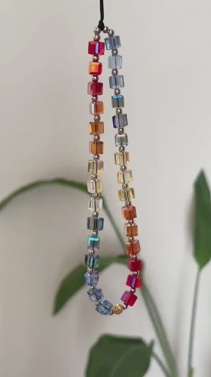 Rainbow Cube Phone Charm, Beaded Phone Strap, Shine Like Crystal, Phone Case Strap, Colorful Crystal, Mothers Day Gift, Birthday Gifts