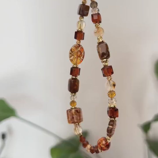 Czech Beads Phone Charm, Beaded Phone Chain, Vintage Phone Charm, Brown Phone Charm, Phone Charm Strap, Phone Lanyard