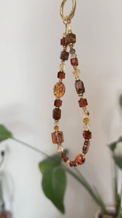 Czech Beads Phone Charm, Beaded Phone Chain, Vintage Phone Charm, Brown Phone Charm, Phone Charm Strap, Phone Lanyard